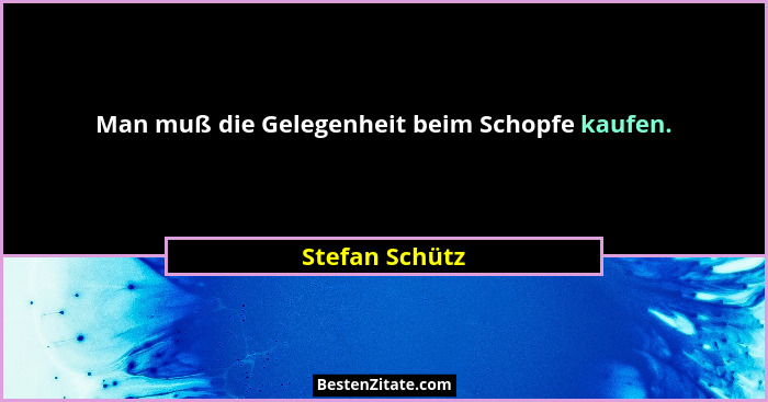 Man muß die Gelegenheit beim Schopfe kaufen.... - Stefan Schütz
