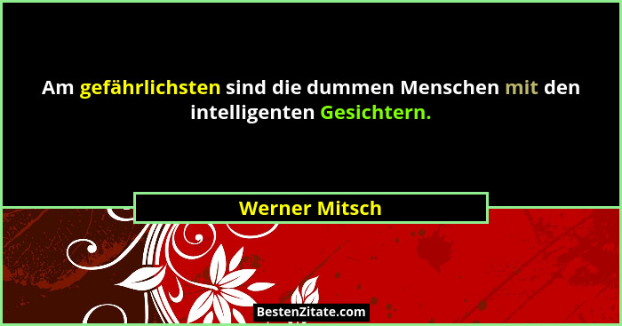 Am gefährlichsten sind die dummen Menschen mit den intelligenten Gesichtern.... - Werner Mitsch