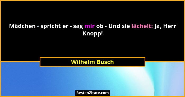 Mädchen - spricht er - sag mir ob - Und sie lächelt: Ja, Herr Knopp!... - Wilhelm Busch