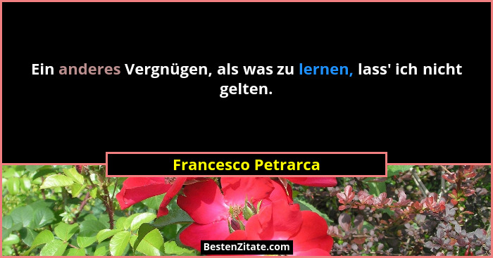 Ein anderes Vergnügen, als was zu lernen, lass' ich nicht gelten.... - Francesco Petrarca