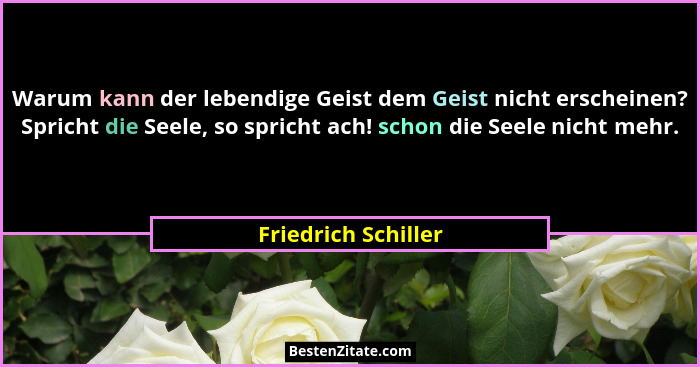 Warum kann der lebendige Geist dem Geist nicht erscheinen? Spricht die Seele, so spricht ach! schon die Seele nicht mehr.... - Friedrich Schiller