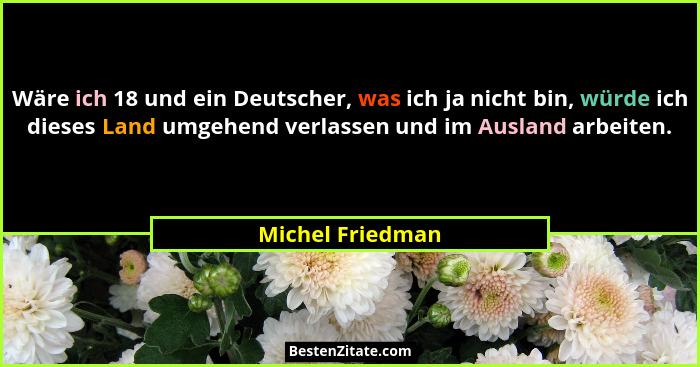 Wäre ich 18 und ein Deutscher, was ich ja nicht bin, würde ich dieses Land umgehend verlassen und im Ausland arbeiten.... - Michel Friedman