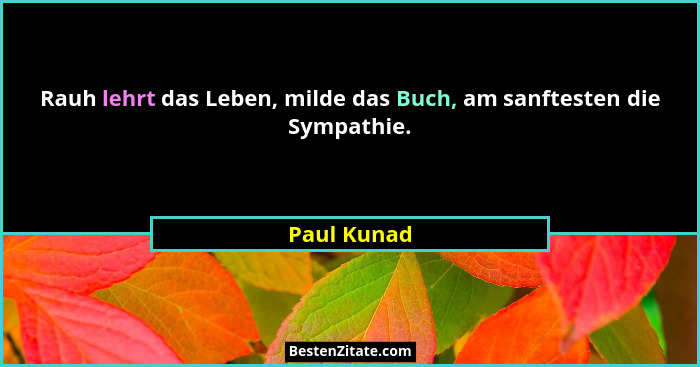 Rauh lehrt das Leben, milde das Buch, am sanftesten die Sympathie.... - Paul Kunad