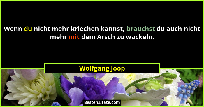 Wenn du nicht mehr kriechen kannst, brauchst du auch nicht mehr mit dem Arsch zu wackeln.... - Wolfgang Joop