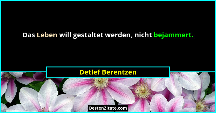 Das Leben will gestaltet werden, nicht bejammert.... - Detlef Berentzen