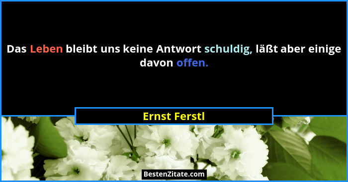 Das Leben bleibt uns keine Antwort schuldig, läßt aber einige davon offen.... - Ernst Ferstl