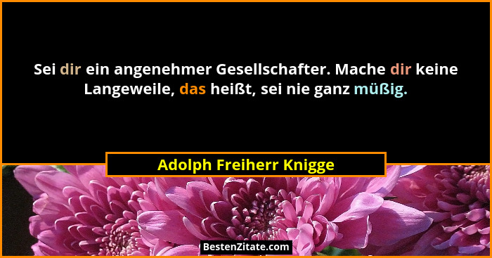 Sei dir ein angenehmer Gesellschafter. Mache dir keine Langeweile, das heißt, sei nie ganz müßig.... - Adolph Freiherr Knigge
