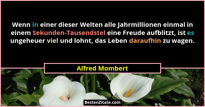Wenn in einer dieser Welten alle Jahrmillionen einmal in einem Sekunden-Tausendstel eine Freude aufblitzt, ist es ungeheuer viel und... - Alfred Mombert