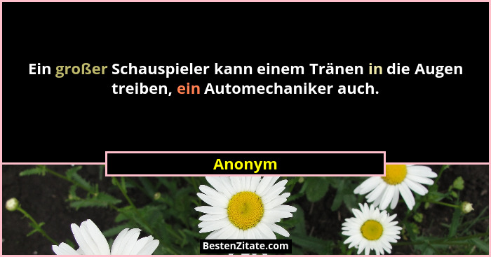 Ein großer Schauspieler kann einem Tränen in die Augen treiben, ein Automechaniker auch.... - Anonym