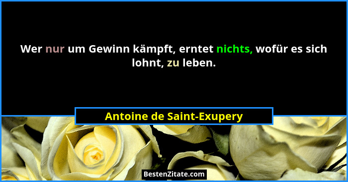 Wer nur um Gewinn kämpft, erntet nichts, wofür es sich lohnt, zu leben.... - Antoine de Saint-Exupery