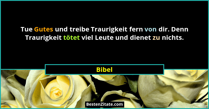 Tue Gutes und treibe Traurigkeit fern von dir. Denn Traurigkeit tötet viel Leute und dienet zu nichts.... - Bibel