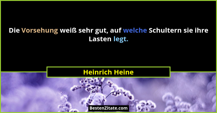 Die Vorsehung weiß sehr gut, auf welche Schultern sie ihre Lasten legt.... - Heinrich Heine