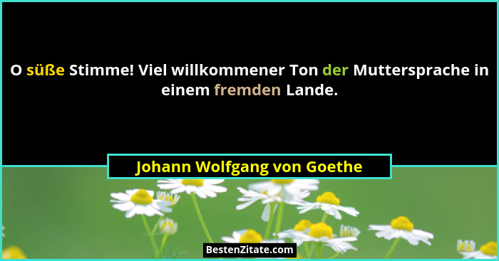 O süße Stimme! Viel willkommener Ton der Muttersprache in einem fremden Lande.... - Johann Wolfgang von Goethe