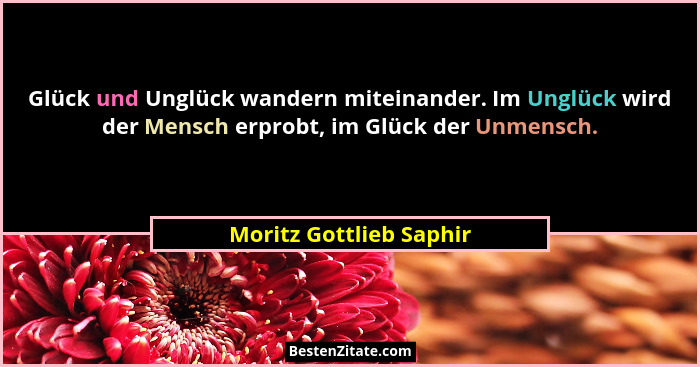 Glück und Unglück wandern miteinander. Im Unglück wird der Mensch erprobt, im Glück der Unmensch.... - Moritz Gottlieb Saphir