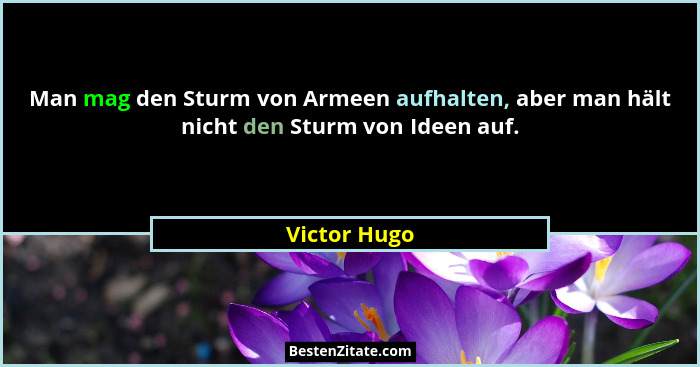 Man mag den Sturm von Armeen aufhalten, aber man hält nicht den Sturm von Ideen auf.... - Victor Hugo