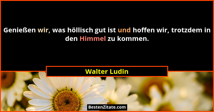 Genießen wir, was höllisch gut ist und hoffen wir, trotzdem in den Himmel zu kommen.... - Walter Ludin