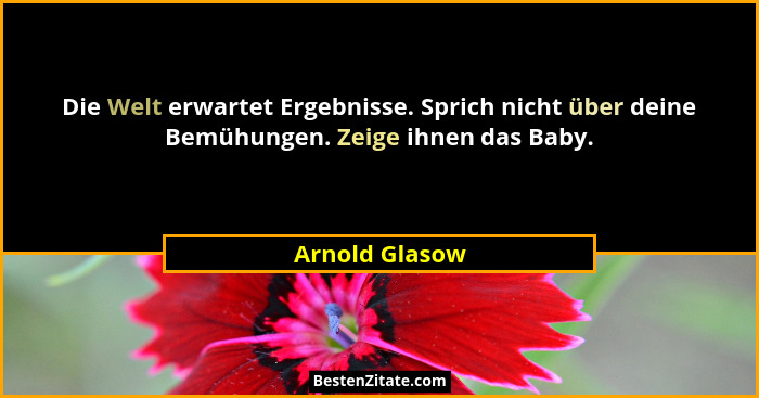 Die Welt erwartet Ergebnisse. Sprich nicht über deine Bemühungen. Zeige ihnen das Baby.... - Arnold Glasow