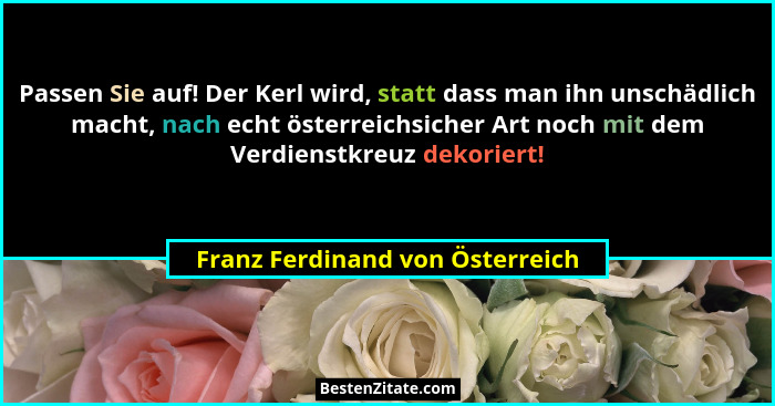 Passen Sie auf! Der Kerl wird, statt dass man ihn unschädlich macht, nach echt österreichsicher Art noch mit dem Verd... - Franz Ferdinand von Österreich