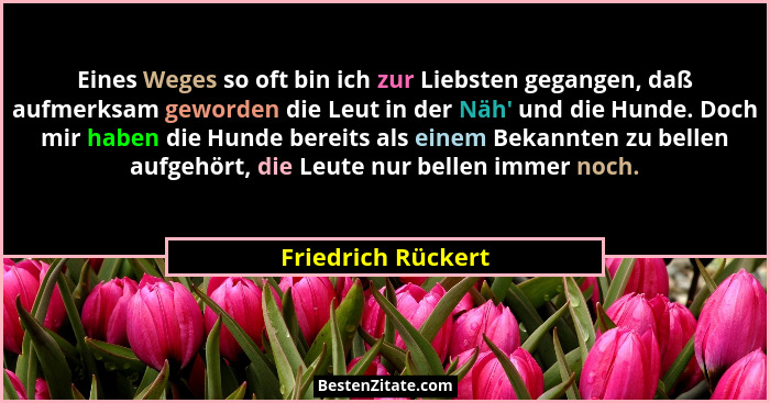 Eines Weges so oft bin ich zur Liebsten gegangen, daß aufmerksam geworden die Leut in der Näh' und die Hunde. Doch mir haben d... - Friedrich Rückert