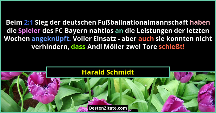 Beim 2:1 Sieg der deutschen Fußballnationalmannschaft haben die Spieler des FC Bayern nahtlos an die Leistungen der letzten Wochen an... - Harald Schmidt