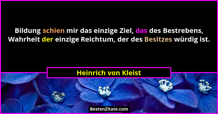 Bildung schien mir das einzige Ziel, das des Bestrebens, Wahrheit der einzige Reichtum, der des Besitzes würdig ist.... - Heinrich von Kleist