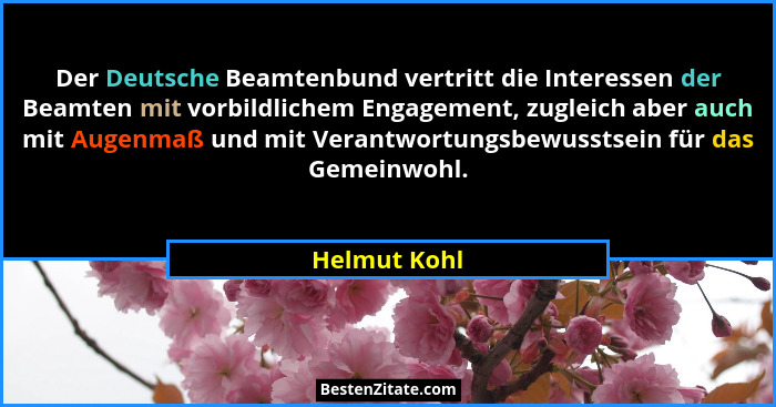 Der Deutsche Beamtenbund vertritt die Interessen der Beamten mit vorbildlichem Engagement, zugleich aber auch mit Augenmaß und mit Veran... - Helmut Kohl