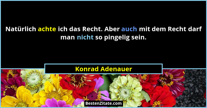 Natürlich achte ich das Recht. Aber auch mit dem Recht darf man nicht so pingelig sein.... - Konrad Adenauer