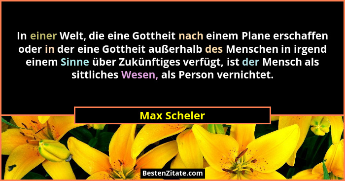 In einer Welt, die eine Gottheit nach einem Plane erschaffen oder in der eine Gottheit außerhalb des Menschen in irgend einem Sinne über... - Max Scheler