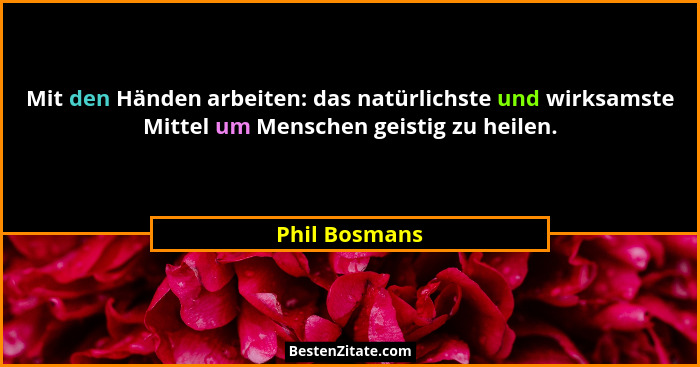 Mit den Händen arbeiten: das natürlichste und wirksamste Mittel um Menschen geistig zu heilen.... - Phil Bosmans