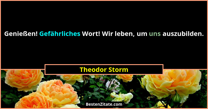 Genießen! Gefährliches Wort! Wir leben, um uns auszubilden.... - Theodor Storm