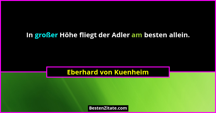 In großer Höhe fliegt der Adler am besten allein.... - Eberhard von Kuenheim