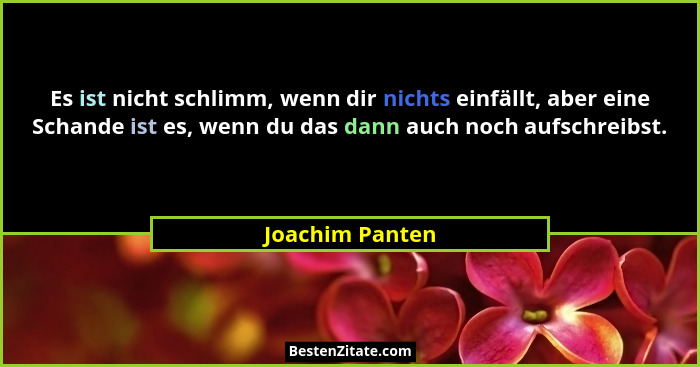 Es ist nicht schlimm, wenn dir nichts einfällt, aber eine Schande ist es, wenn du das dann auch noch aufschreibst.... - Joachim Panten