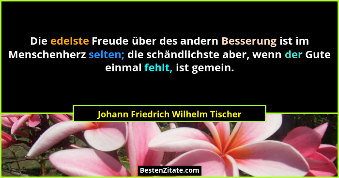 Die edelste Freude über des andern Besserung ist im Menschenherz selten; die schändlichste aber, wenn der Gute einm... - Johann Friedrich Wilhelm Tischer