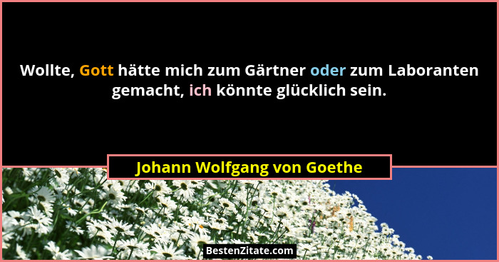 Wollte, Gott hätte mich zum Gärtner oder zum Laboranten gemacht, ich könnte glücklich sein.... - Johann Wolfgang von Goethe