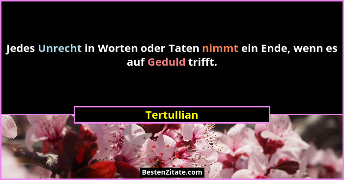 Jedes Unrecht in Worten oder Taten nimmt ein Ende, wenn es auf Geduld trifft.... - Tertullian