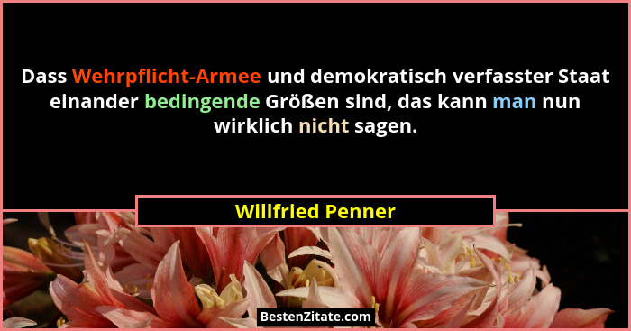 Dass Wehrpflicht-Armee und demokratisch verfasster Staat einander bedingende Größen sind, das kann man nun wirklich nicht sagen.... - Willfried Penner