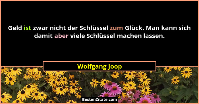 Geld ist zwar nicht der Schlüssel zum Glück. Man kann sich damit aber viele Schlüssel machen lassen.... - Wolfgang Joop