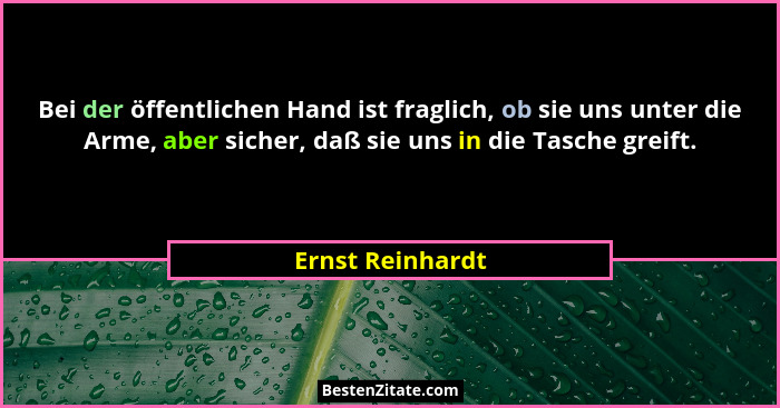 Bei der öffentlichen Hand ist fraglich, ob sie uns unter die Arme, aber sicher, daß sie uns in die Tasche greift.... - Ernst Reinhardt