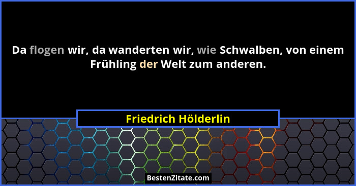 Da flogen wir, da wanderten wir, wie Schwalben, von einem Frühling der Welt zum anderen.... - Friedrich Hölderlin