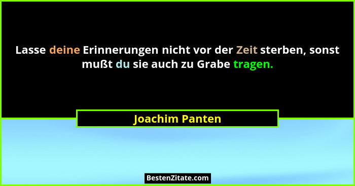 Lasse deine Erinnerungen nicht vor der Zeit sterben, sonst mußt du sie auch zu Grabe tragen.... - Joachim Panten