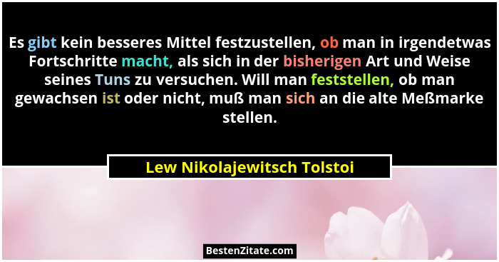 Es gibt kein besseres Mittel festzustellen, ob man in irgendetwas Fortschritte macht, als sich in der bisherigen Art und... - Lew Nikolajewitsch Tolstoi