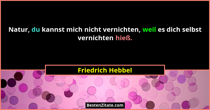 Natur, du kannst mich nicht vernichten, weil es dich selbst vernichten hieß.... - Friedrich Hebbel
