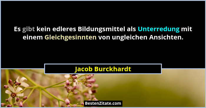 Es gibt kein edleres Bildungsmittel als Unterredung mit einem Gleichgesinnten von ungleichen Ansichten.... - Jacob Burckhardt