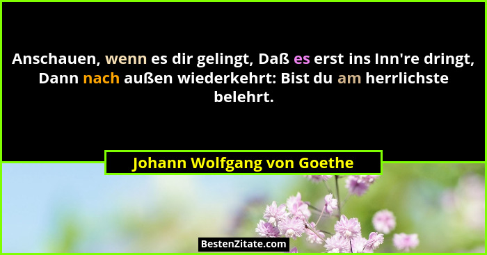 Anschauen, wenn es dir gelingt, Daß es erst ins Inn're dringt, Dann nach außen wiederkehrt: Bist du am herrlichste be... - Johann Wolfgang von Goethe