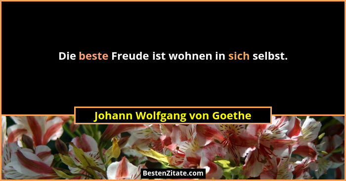 Die beste Freude ist wohnen in sich selbst.... - Johann Wolfgang von Goethe