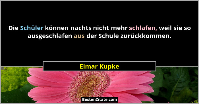 Die Schüler können nachts nicht mehr schlafen, weil sie so ausgeschlafen aus der Schule zurückkommen.... - Elmar Kupke
