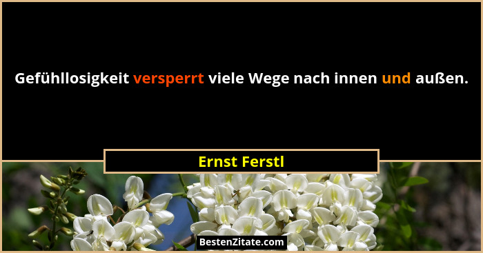 Gefühllosigkeit versperrt viele Wege nach innen und außen.... - Ernst Ferstl