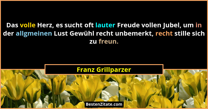 Das volle Herz, es sucht oft lauter Freude vollen Jubel, um in der allgmeinen Lust Gewühl recht unbemerkt, recht stille sich zu fr... - Franz Grillparzer
