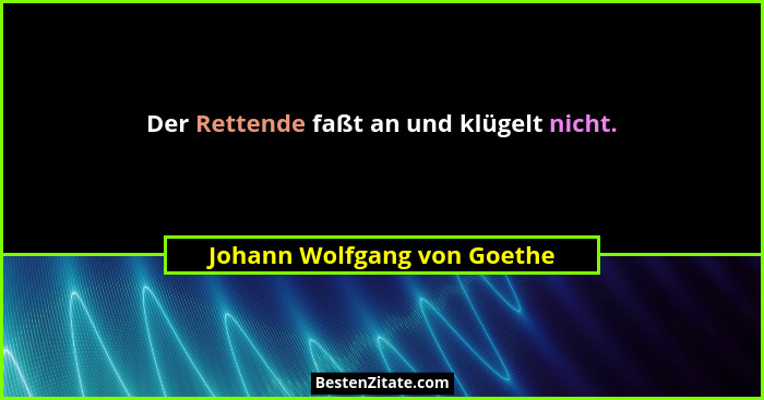 Der Rettende faßt an und klügelt nicht.... - Johann Wolfgang von Goethe