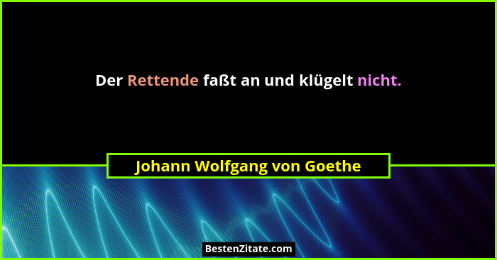 Der Rettende faßt an und klügelt nicht.... - Johann Wolfgang von Goethe